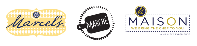 Marcel's Culinary Experience, Marché and Maison logos