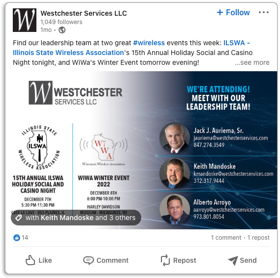 Trade Show Social Media Posts for Westchester Services ILSWA show