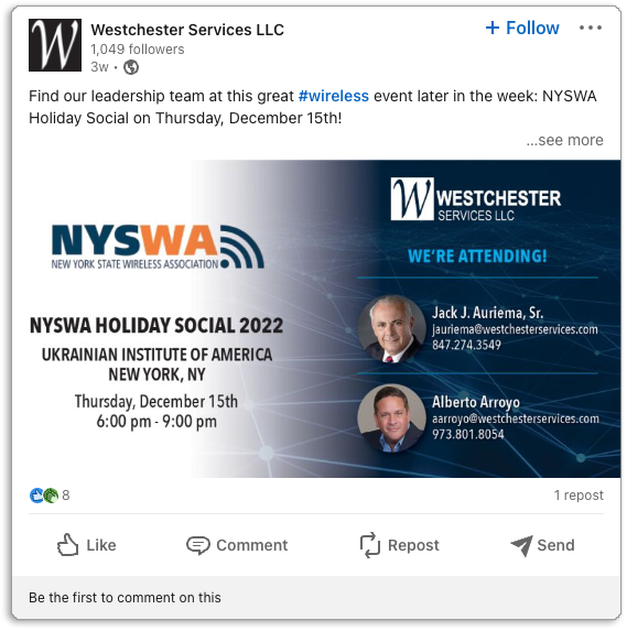 Trade Show Social Media Posts for Westchester Services NYSWA show